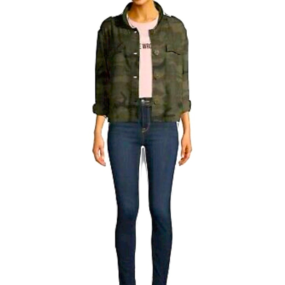 Time and Tru Womens Button Up Linen Jacket Camo Pointed Collar NWT